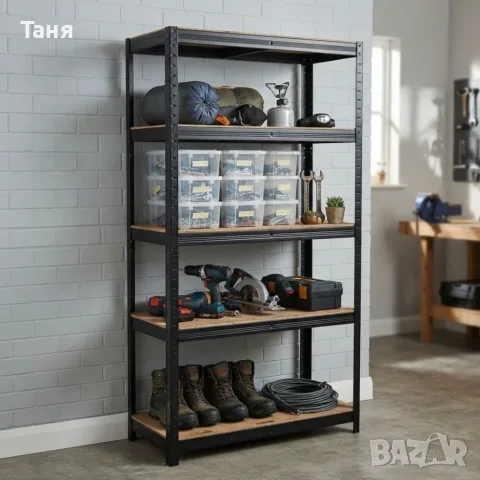 Здрав метален стелаж - Безвинтов гаражен рафт с 4 нива 150x70x30 см, снимка 3 - Етажерки - 55725657