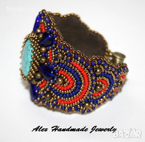 Ръчно изработен комплект с тюркоаз - гривна, обеци и пръстен, снимка 3 - Бижутерийни комплекти - 50803431