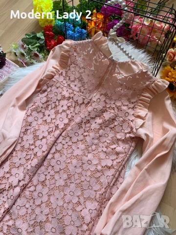 Розова дантелена рокля, снимка 3 - Рокли - 50920737