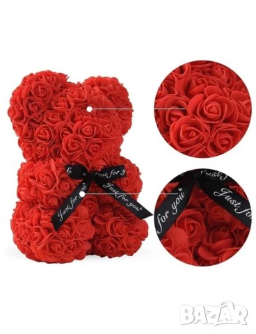 Мече от червени рози в луксозна кутия с панделка , снимка 4 - Други стоки за дома - 41737159