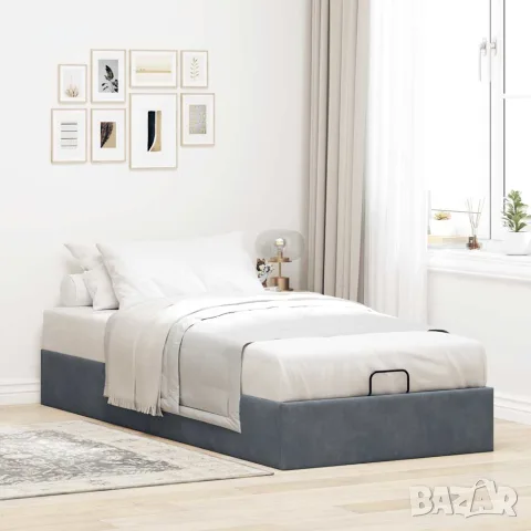 vidaXL Османска рамка за легло без матрак, тъмносива, 90x200см, кадифе, снимка 3 - Спални и легла - 56146978