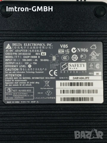  AC захранващ адаптер Cisco EADP 341-0222-02, EADP-180BB B, 12V, 15A, 8-пинов, снимка 3 - Кабели и адаптери - 51050521