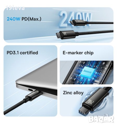 Baseus 240w usb Type-c to Type-c, снимка 5 - USB кабели - 41125794