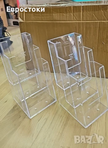 Taymar Поставки за брошури DL (1/3 A4), 3 нива, пластмасови, прозрачни, вертикални, опаковка от 4бр, снимка 3 - Органайзери за бюро - 50553111