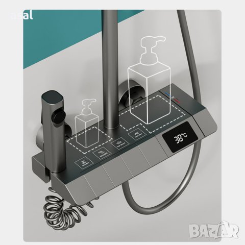 Интелигентен термостатен душ за баня с дисплей / бял / черен / сив, снимка 2 - Душове - 40913087