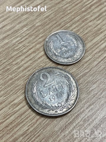 Лот Латвия 1 + 2 лати 1924-1925 г, сребърни монети , снимка 2 - Нумизматика и бонистика - 41652391