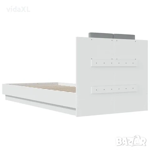 vidaXL Рамка за легло с табла и LED осветление, бяла, 90x200 см, снимка 8 - Спални и легла - 56146763