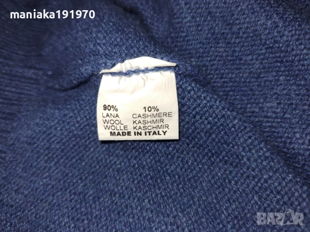 РЕЗЕРВИРАН! Gran Sasso Blue Wool Cashmere 1/4 Zip Sweater 54 (XL) мъжки пуловер от мерино и кашмир, снимка 7 - Пуловери - 51859115