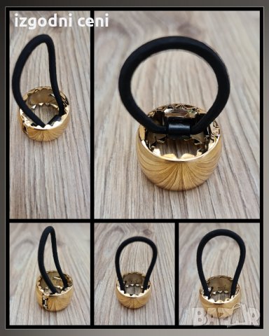 Ластик за коса халка, пластмаса, златист, снимка 1