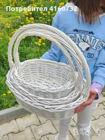 Плетена бяла и кафява  овална кошница, кошници за декорация,  подаръчни кошници, снимка 6 - Други - 46900030