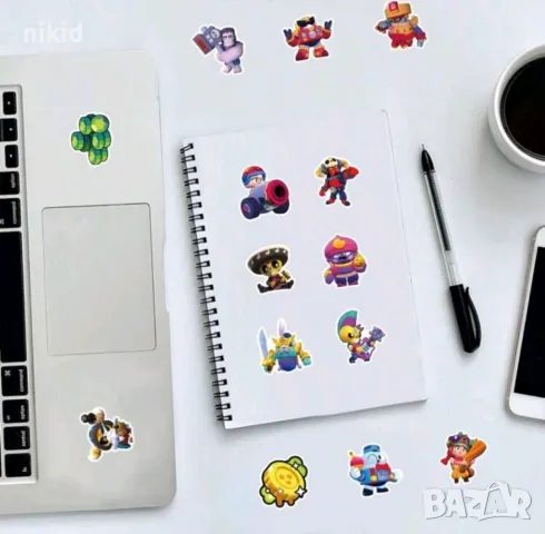 50 бр Брау Старс Brawl stars самозалепващи лепенки стикери за украса декор картонена торта ръчна изр, снимка 6 - Други - 49408591