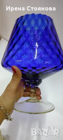 1960 Cobalt Blue Glass Italian Empoli Бонбониера от ръчно издухано стъкло в кобалтово синьо.
, снимка 6 - Декорация за дома - 47824287