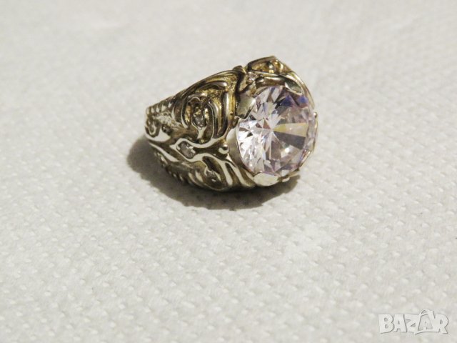 Стар красив мъжки сребърен пръстен за кутре с голям красив камък и множество инкрустирани камъче, снимка 2 - Пръстени - 34671945