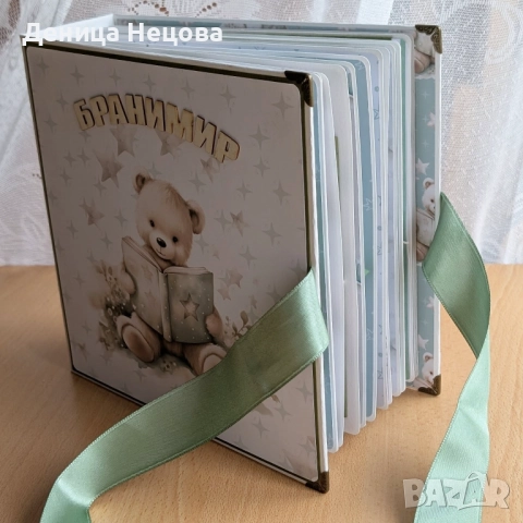 Детски ръчно изработен албум за снимки зелени мечета, подарък за погача, подарък за дете, рожден ден, снимка 3 - Други - 51938713
