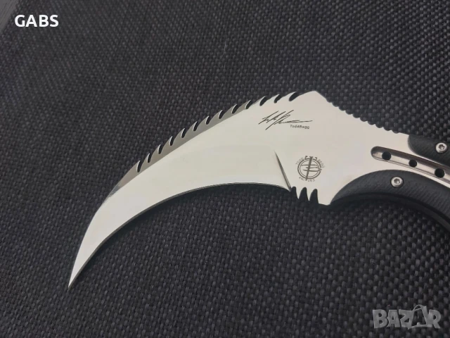 Дизайнерски карамбит Todd Begg с кания от телешки бланк, снимка 5 - Ножове - 50668417