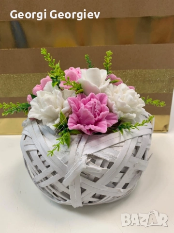 цветя изработени с глицеринов ароматен сапун и Българска роза Стара Загора,бивше кино Септември, снимка 6 - Декорация за дома - 52499819