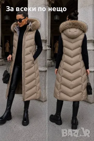 Moncler Дамски Дълъг Елек Със Силиконов Пълнеж И Естествен Косъм На Качулката Код A1862, снимка 2 - Елеци - 55984663