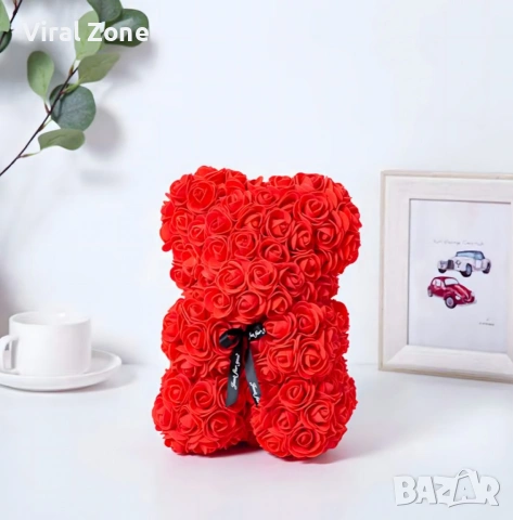 Плюшено мече с LED рози - подарък за мама, момиче, баба - комплект вечни рози 25 см, снимка 5 - Подаръци за жени - 53127359