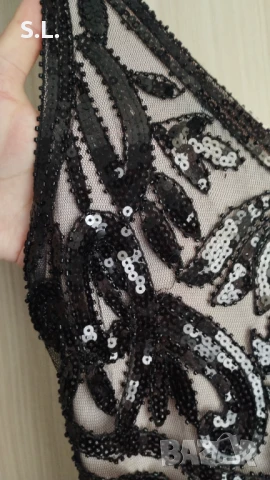 Официална черна къса рокля с пайети, снимка 4 - Рокли - 50606582