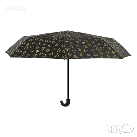 Сгъваем чадър черен със златни сърца 27 см_1253656, снимка 2 - Други - 53796815