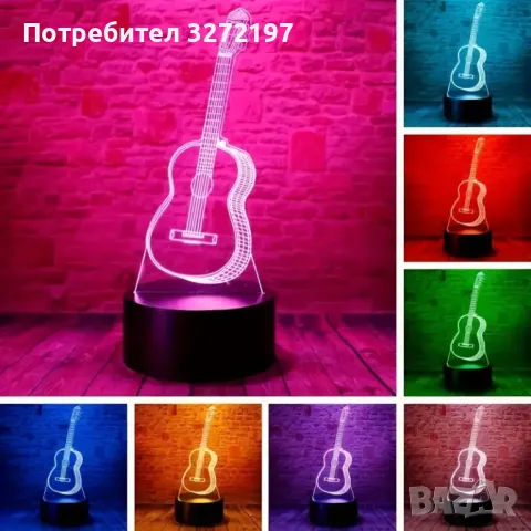 Холограмна 3D LED лампа Китара-дистанционно управление 16 цвята+други режими на управление, снимка 7 - Настолни лампи - 49516655