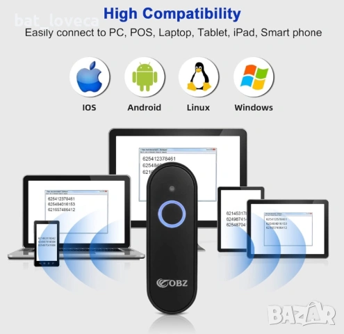 Преносим Bluetooth скенер, четец за баркод OBZ 2D, снимка 5 - Друга електроника - 53818146