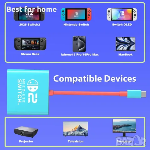 Докинг станция за Switch 2 за Nintendo Switch 1/2 и Steam Deck, поддържаща режим на TV Dock - ЧЕРЕН, снимка 7 - Кабели и адаптери - 56151530