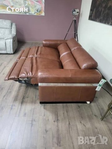Кафяв кожен диван тройка "Moreno" с електрически релаксиращ механизъм, снимка 10 - Дивани и мека мебел - 42422624