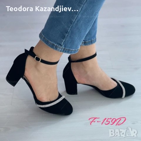 РАЗПРОДАЖБА ❗Елегантност с блясък: Изчистени дамски затворени сандали с ток и бляскав акцент, снимка 1