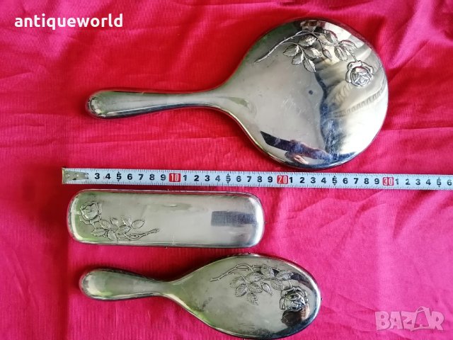 Комплект Посребрени Огледало с Четки СРЕБРО 90м, снимка 5 - Антикварни и старинни предмети - 34775512