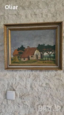 Красива картина с къщи. Масло.