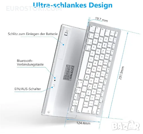 Bluetooth клавиатура OMOTON KB066 за Mac и др., компактна безжична клавиатура, цвят: сребристо/бяло , снимка 6 - Клавиатури и мишки - 56108890