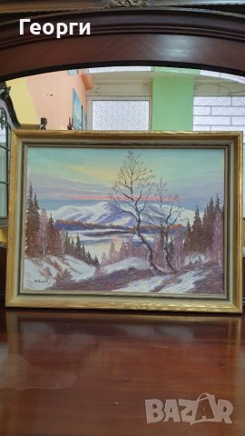 Превъзходна антикварна авторска картина пейзаж масло върху платно , снимка 1