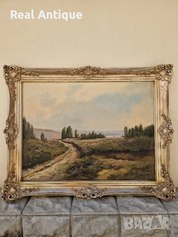 Чудесна голяма антикварна авторска холандска картина масло върху платно , снимка 3 - Картини - 50445969