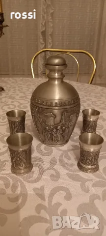 Немски комплект от калай за ракия, греяна ракия, шотове. Неизползван., снимка 2 - Антикварни и старинни предмети - 56228060