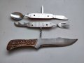 Стар немски туристически комплект Нож Рог вилица лъжица, снимка 4