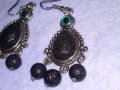 АРТИСТИЧНИ ВИНТИДЖ АРТ СРЕБРИСТИ МЕДНИ ОБЕЦИ с ВУЛКАНИЧЕН КАМЪК и ИСКРЯЩИ СИНИ КРИСТАЛИ 38634, снимка 9