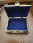 костена инкрустирана кутия  облицована със син бархет, снимка 7