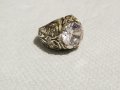 Стар красив мъжки сребърен пръстен за кутре с голям красив камък и множество инкрустирани камъче, снимка 2