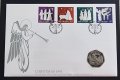  Нумизматичен плик. Остров  Mан. 1991 год. 50 пенса.  КОЛЕДНА  сцена на РОЖДЕСТВОТО . Рядка.монета., снимка 4