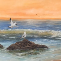 Море и чайки маслена картина , снимка 2 - Картини - 36052656