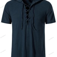 Мъжка модна едноцветна тениска с  качулка и къс ръкав, 2цвята, снимка 10 - Тениски - 41511739
