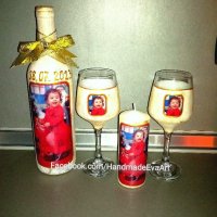 Подарък за Кръстници- Сервиз и декоративна свещ със снимка, снимка 1 - Подаръци за кръщене - 41001552