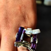 Сребърен пръстен с аметист , снимка 5 - Пръстени - 41025632