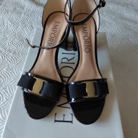 Дамски кожени сандали на ток Emporio Werner, черни, номер 36 (22.5 см.)., снимка 1 - Сандали - 41503378