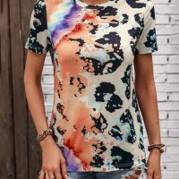 Дамска тениска с кръгло деколте и къс ръкав с леопардов принт, 4цвята , снимка 3 - Тениски - 41497389