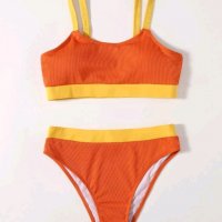 Оранжев бански рипс висока талия, снимка 2 - Бански костюми - 35968403