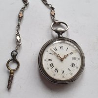 Стар сребърен джобен часовник с ключ, снимка 1 - Антикварни и старинни предмети - 44369462