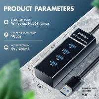 iAmotus USB хъб, 4 порта USB 3.0 Superspeed 5Gps, многопортов адаптер с LED светлина, снимка 3 - Други - 34792663