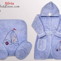 Комплект от 3 части с бродерия - детски халат с кърпа и чехли от памук, снимка 3 - Хавлии и халати - 39260801